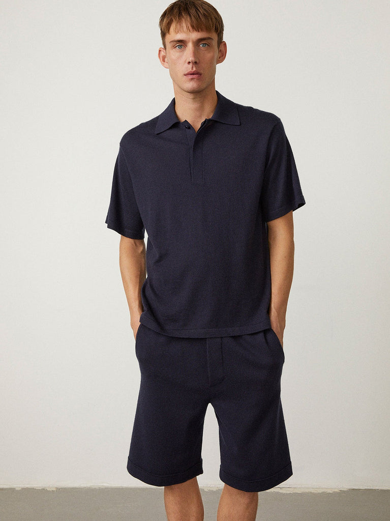 Charles Tee Navy | Lisa Yang | Dark blue short sleeved t-shirt in 100% cashmere