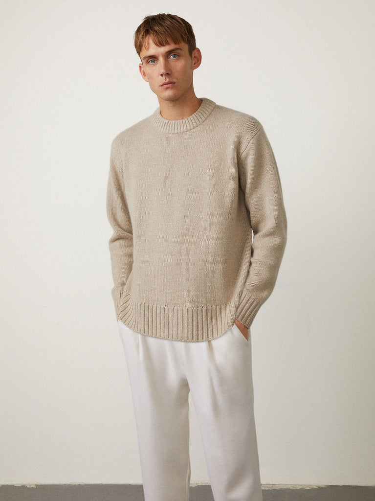 Claude Sweater Sand | Lisa Yang | Beige sweater in 100% cashmere