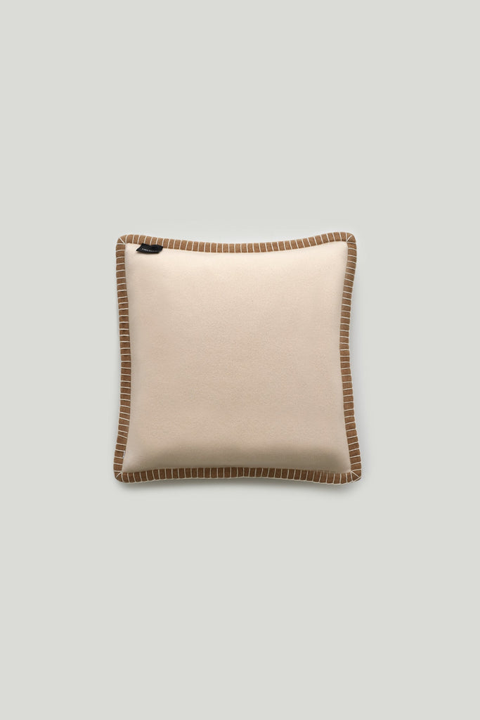 Amsterdam Cushion Walnut, Pearl & Cream | Lisa Yang | Brown & white stitching cushion in 100% cashmere