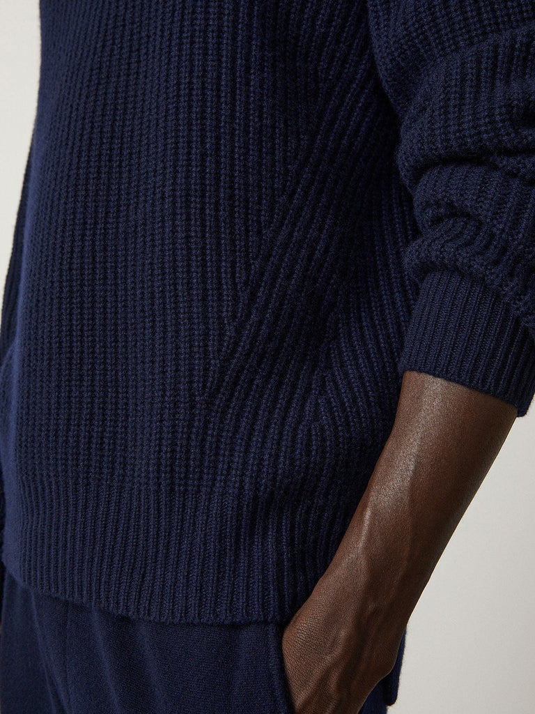 Cyrille Sweater Navy | Lisa Yang | Dark blue ribbed sweater in 100% cashmere
