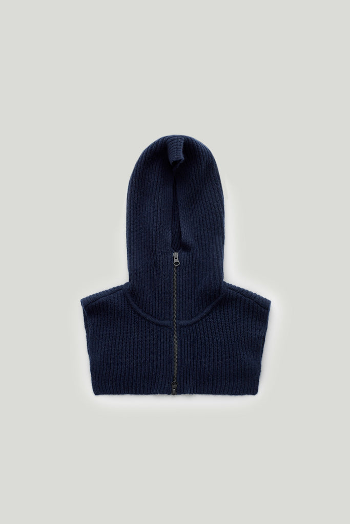 Kairo Hood Navy | Lisa Yang | Dark blue hood balaclava with zipper in 100% cashmere